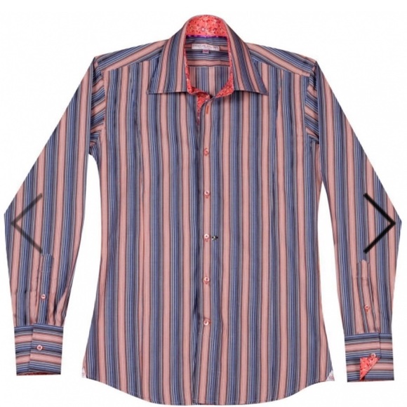 Coton Doux Other - Coton Doux styled in France men’s fitted blue and orange striped‎ shirt